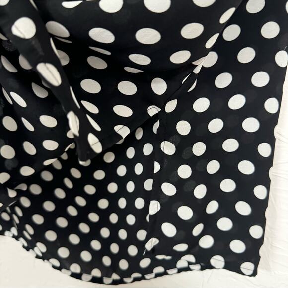 DR2 Daniel Rainn Black White Polka Dot Cap Sleeve Blouse Womens L Classic Preppy - Picture 5 of 9